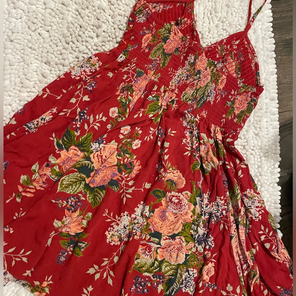 Angie Red Floral Smocked Tank Dress